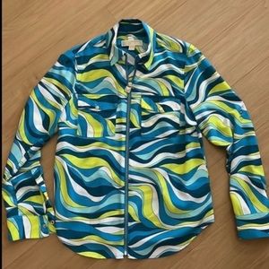 MICHAEL KORS WOMENS SMALL TOP TEAL BLUE ZIP CLOSURE LIGHTWEIGHT LONG SLEEVE